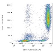 Surface staining of human peripheral blood cells with anti-CD16 (LNK16) and APC conjugated Goat Anti-Mouse secondary antibody.