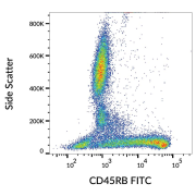 Surface staining of human peripheral blood using CD45RB Antibody (FITC).