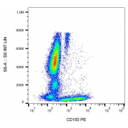 Flow cytometry analysis of CD150 in human peripheral blood using CD150 Antibody (PE).