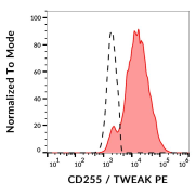 Surface staining of CD255 in CD255-transfected L5178Y cells using CD255 Antibody (PE).