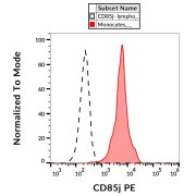 Surface staining of CD85j on human peripheral blood cells using CD85j Antibody (PE).