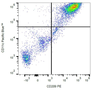 Surface staining of human monocytes-derived dendritic cells with anti-human CD209 PE.